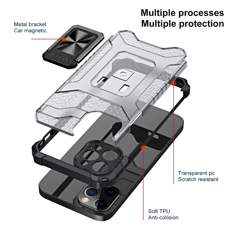For iPhone 12 Armor Clear PC + TPU Shockproof Case with Metal Ring Holder