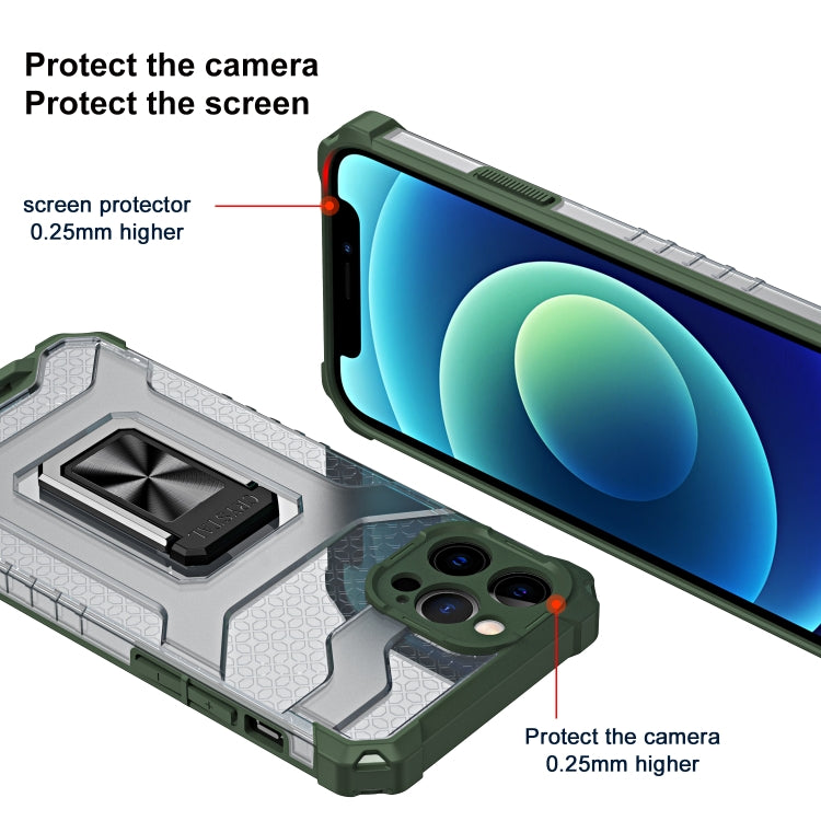 For iPhone 12 Armor Clear PC + TPU Shockproof Case with Metal Ring Holder