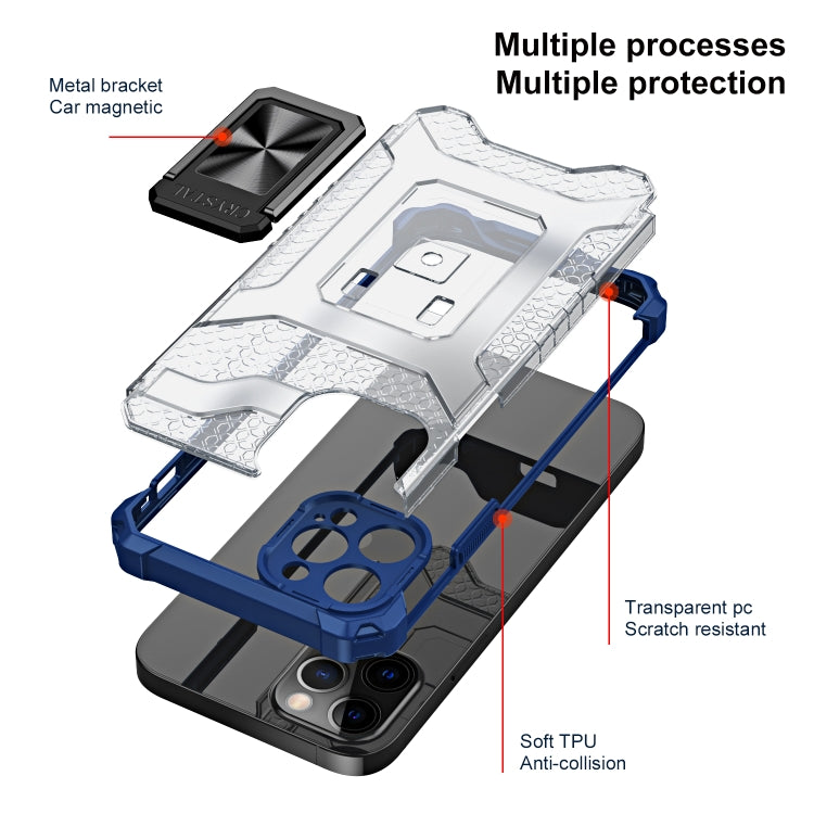 For iPhone 12 Armor Clear PC + TPU Shockproof Case with Metal Ring Holder
