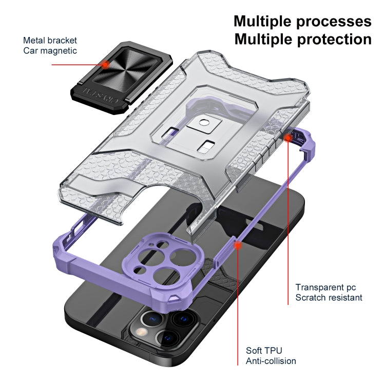 For iPhone 12 Armor Clear PC + TPU Shockproof Case with Metal Ring Holder