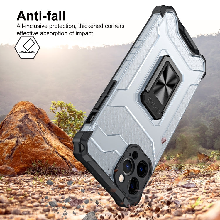 For iPhone 12 Pro Max Armor Clear PC + TPU Shockproof Case with Metal Ring Holder