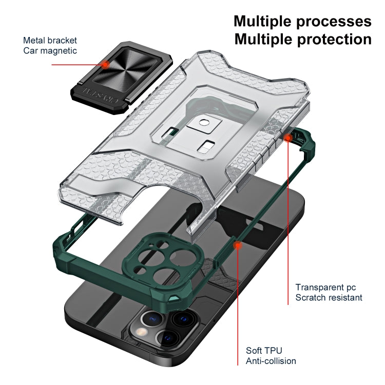 For iPhone 12 Pro Max Armor Clear PC + TPU Shockproof Case with Metal Ring Holder