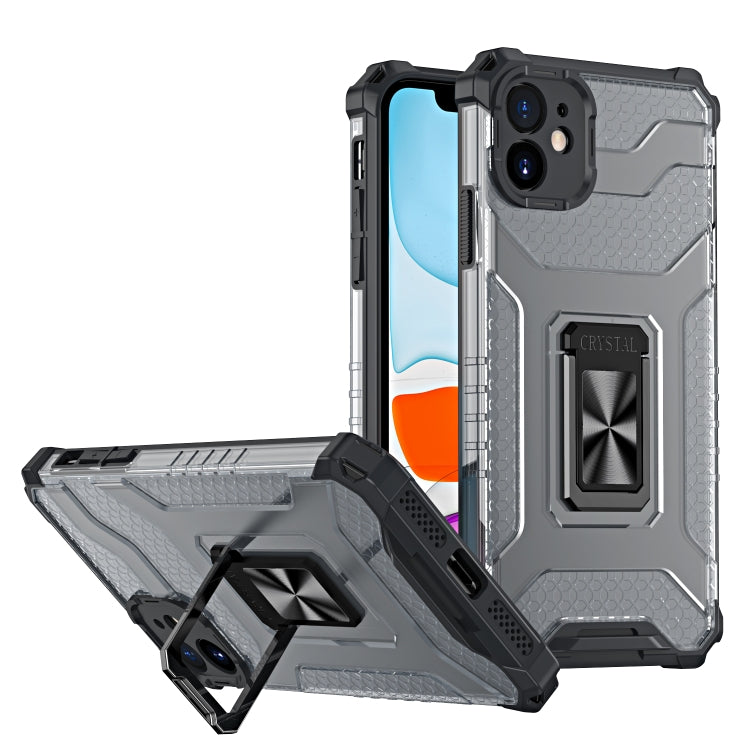For iPhone 11 Armor Clear PC + TPU Shockproof Case with Metal Ring Holder