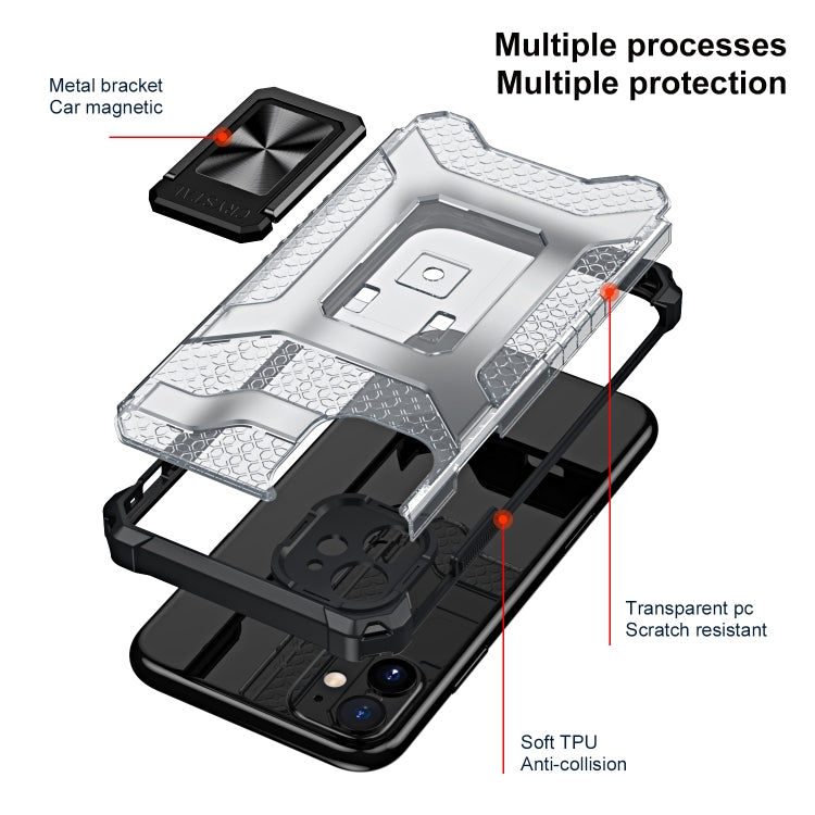 For iPhone 11 Armor Clear PC + TPU Shockproof Case with Metal Ring Holder