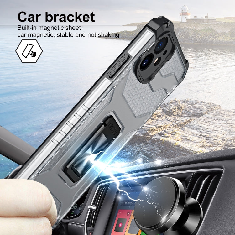 For iPhone 11 Armor Clear PC + TPU Shockproof Case with Metal Ring Holder