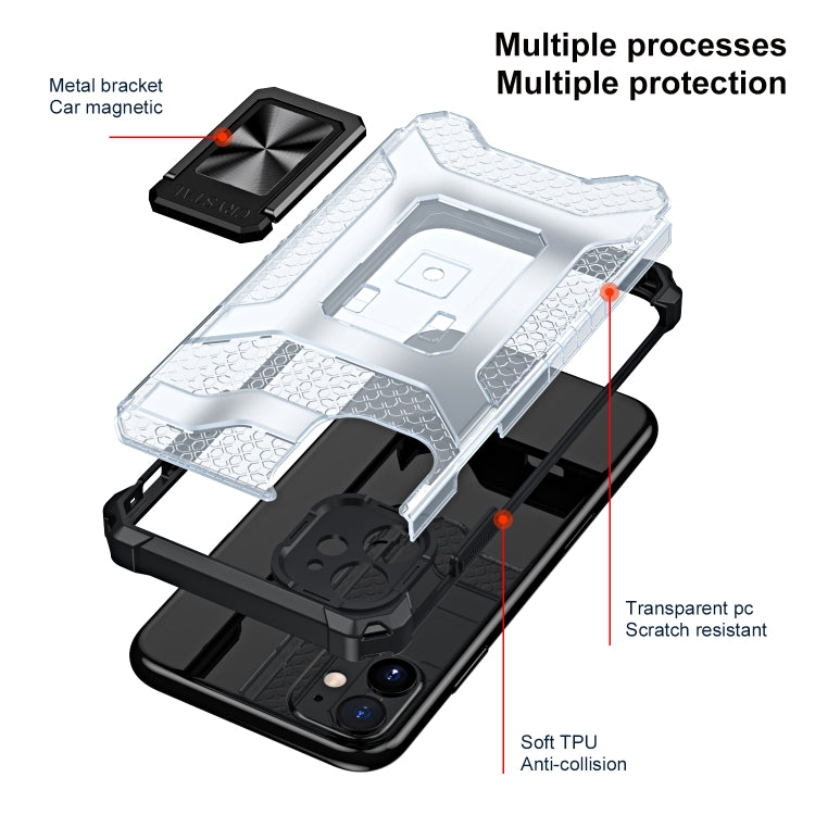For iPhone 11 Armor Clear PC + TPU Shockproof Case with Metal Ring Holder
