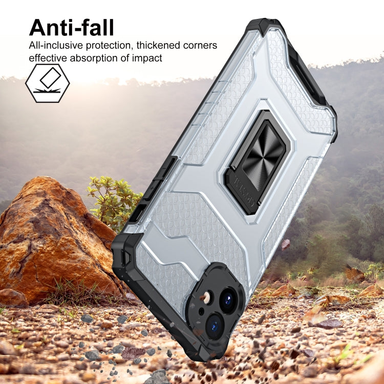 For iPhone 11 Armor Clear PC + TPU Shockproof Case with Metal Ring Holder