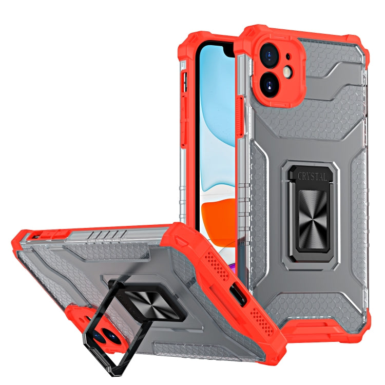 For iPhone 11 Armor Clear PC + TPU Shockproof Case with Metal Ring Holder