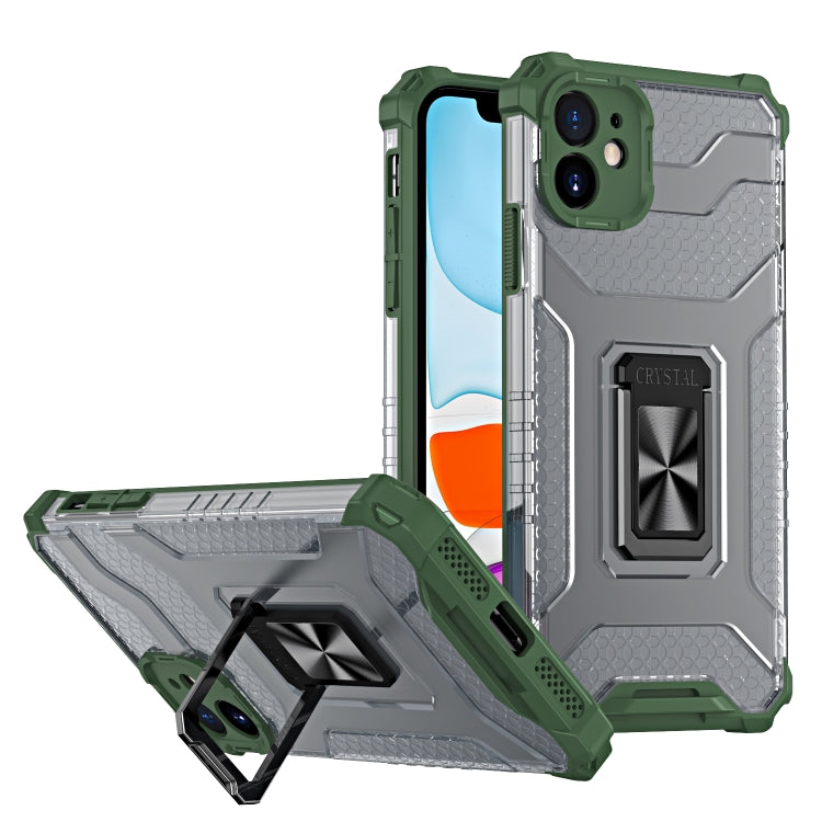For iPhone 11 Armor Clear PC + TPU Shockproof Case with Metal Ring Holder