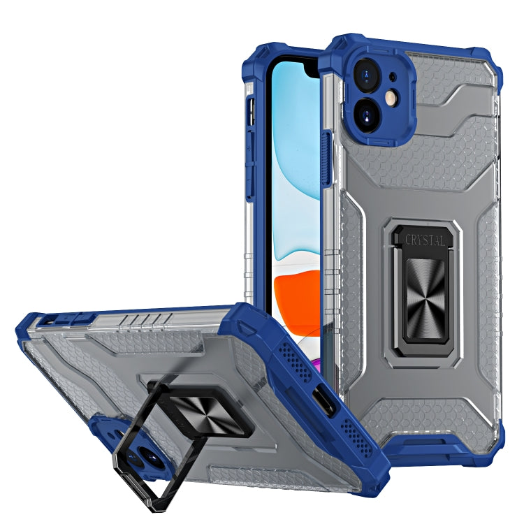 For iPhone 11 Armor Clear PC + TPU Shockproof Case with Metal Ring Holder