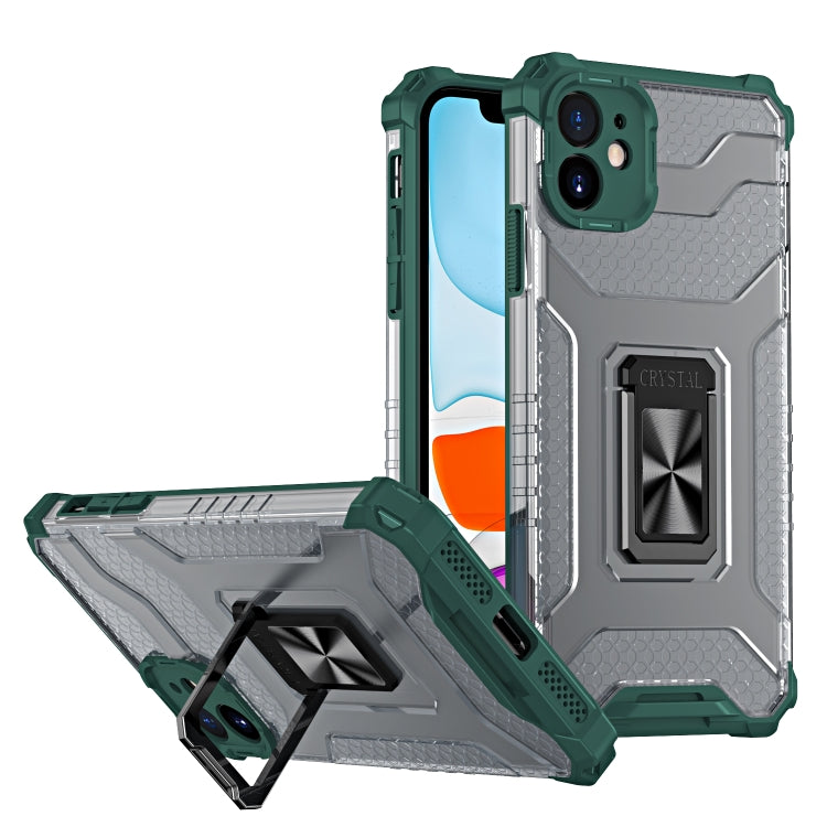 For iPhone 11 Armor Clear PC + TPU Shockproof Case with Metal Ring Holder