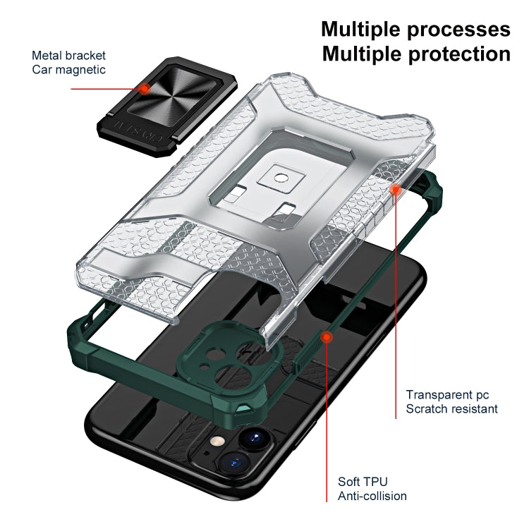 For iPhone 11 Armor Clear PC + TPU Shockproof Case with Metal Ring Holder