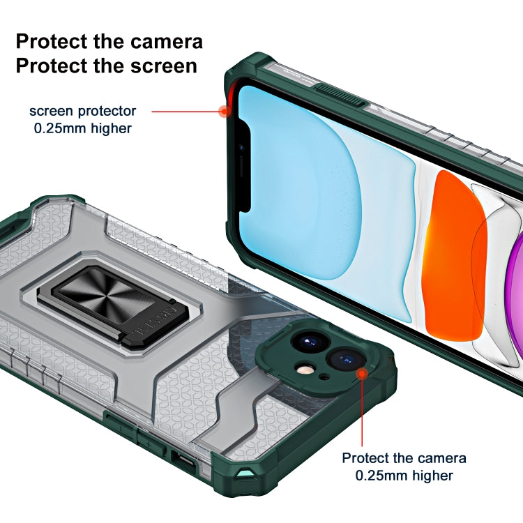 For iPhone 11 Armor Clear PC + TPU Shockproof Case with Metal Ring Holder