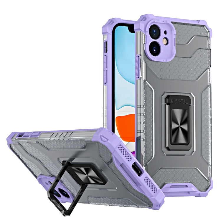 For iPhone 11 Armor Clear PC + TPU Shockproof Case with Metal Ring Holder