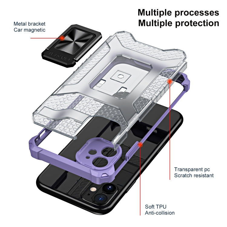 For iPhone 11 Armor Clear PC + TPU Shockproof Case with Metal Ring Holder