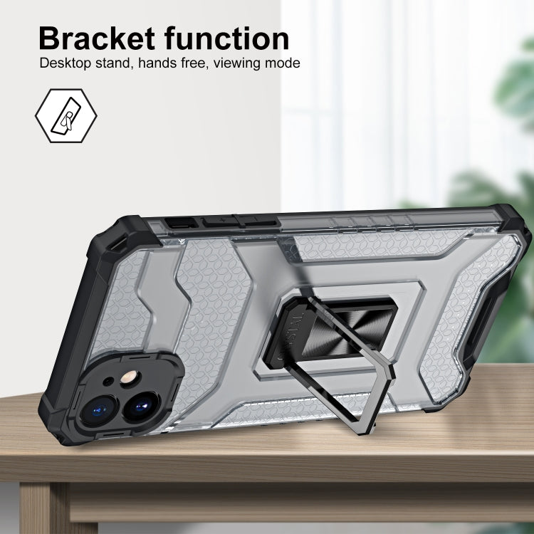 For iPhone 11 Pro Armor Clear PC + TPU Shockproof Case with Metal Ring Holder