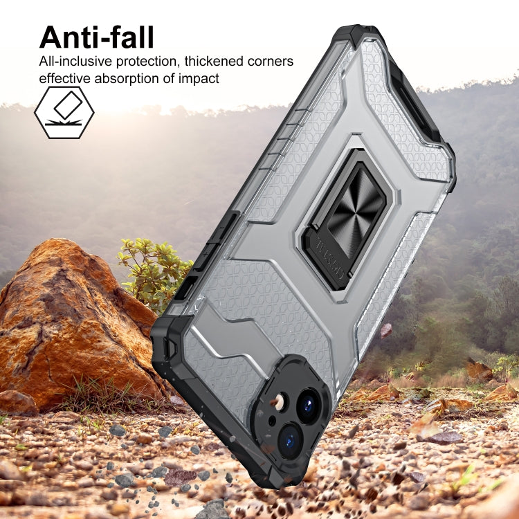 For iPhone 11 Pro Armor Clear PC + TPU Shockproof Case with Metal Ring Holder