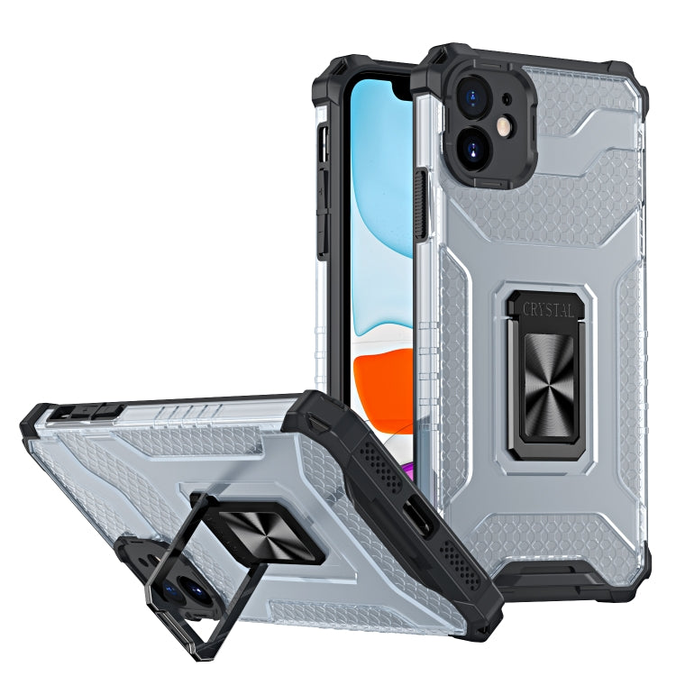 For iPhone 11 Pro Armor Clear PC + TPU Shockproof Case with Metal Ring Holder