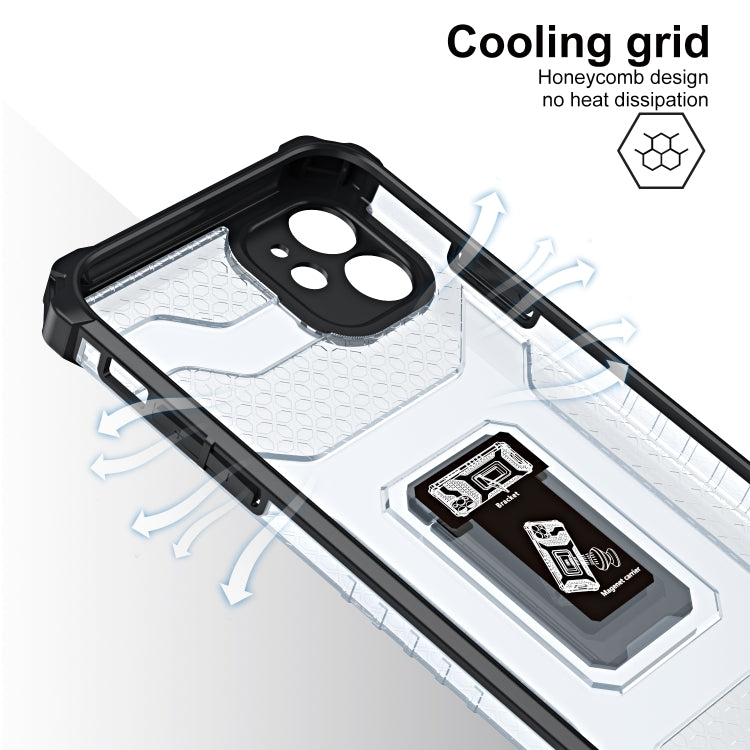 For iPhone 11 Pro Armor Clear PC + TPU Shockproof Case with Metal Ring Holder