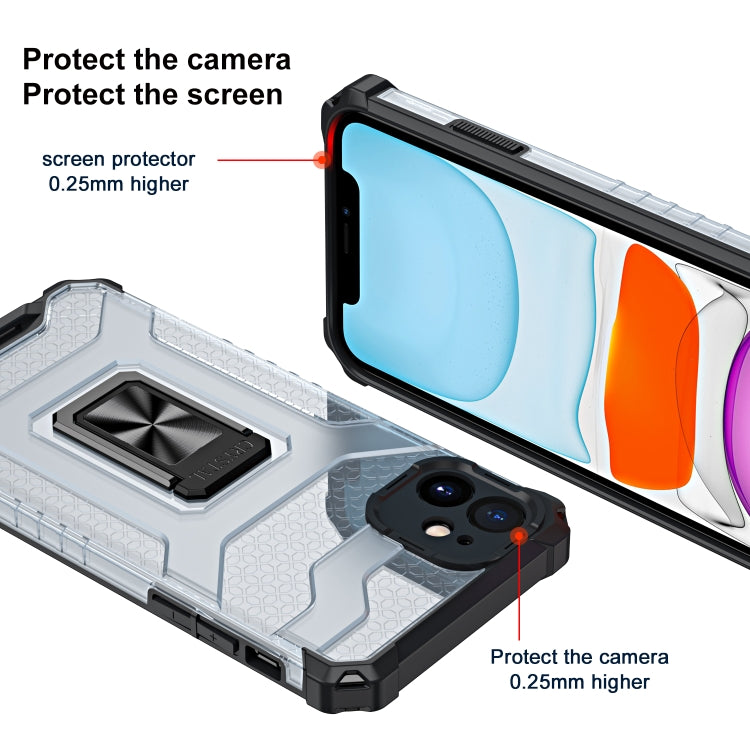 For iPhone 11 Pro Armor Clear PC + TPU Shockproof Case with Metal Ring Holder