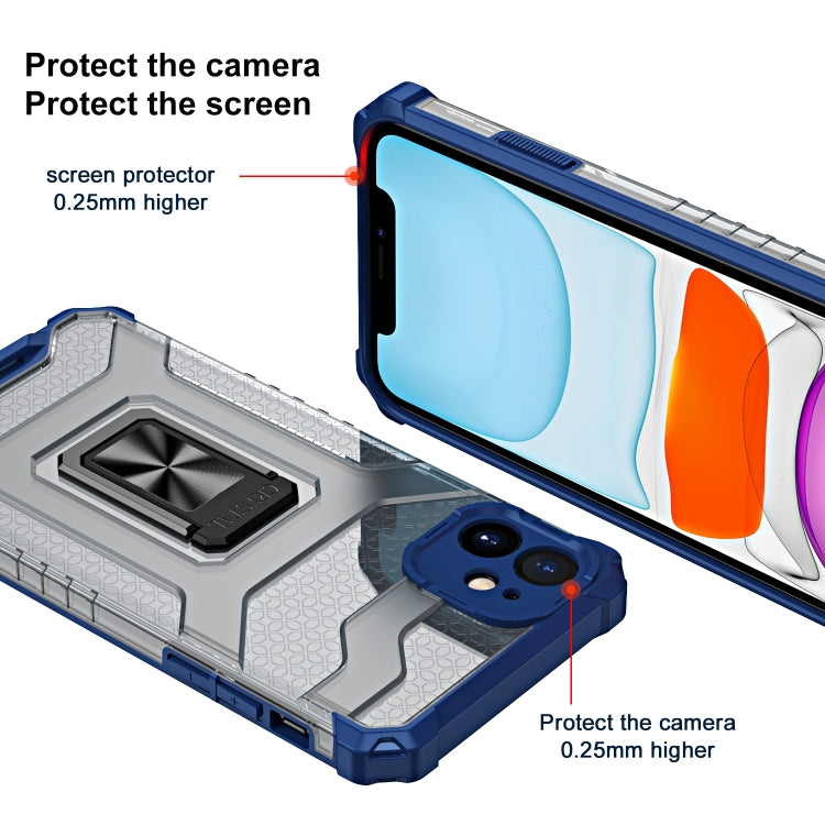 For iPhone 11 Pro Armor Clear PC + TPU Shockproof Case with Metal Ring Holder
