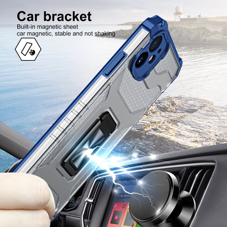 For iPhone 11 Pro Armor Clear PC + TPU Shockproof Case with Metal Ring Holder