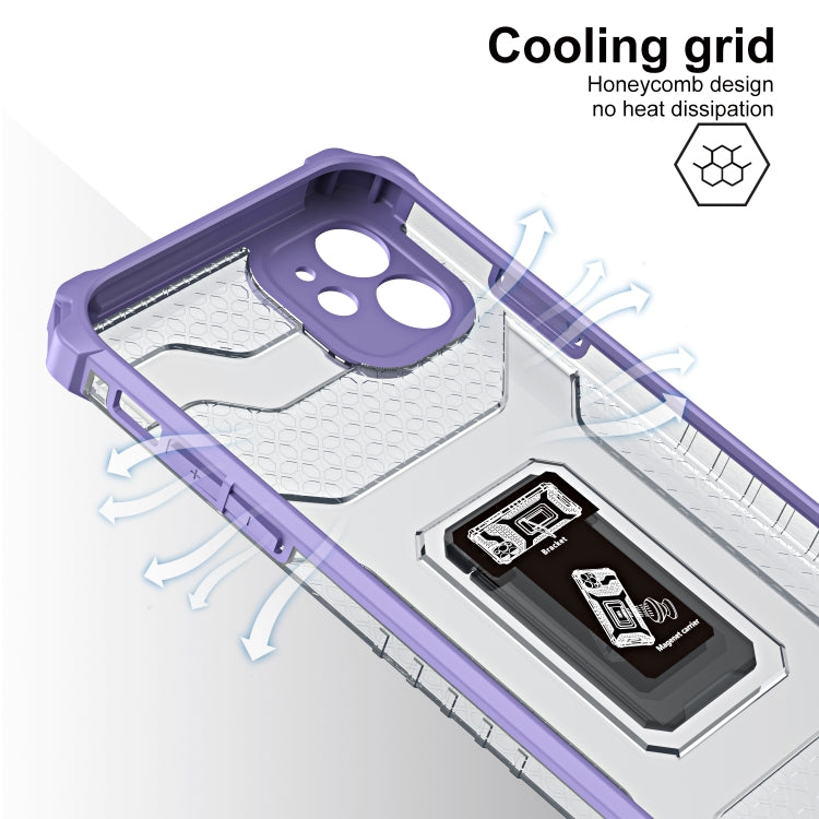 For iPhone 11 Pro Armor Clear PC + TPU Shockproof Case with Metal Ring Holder