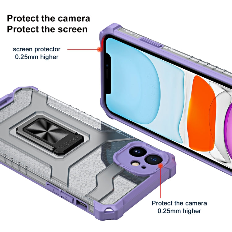 For iPhone 11 Pro Armor Clear PC + TPU Shockproof Case with Metal Ring Holder