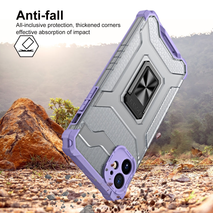 For iPhone 11 Pro Armor Clear PC + TPU Shockproof Case with Metal Ring Holder