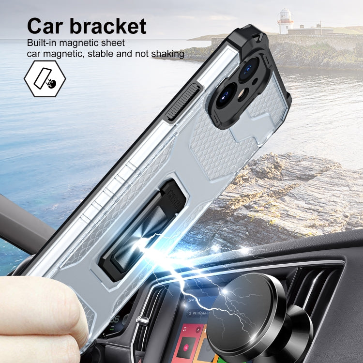 For iPhone 11 Pro Max Armor Clear PC + TPU Shockproof Case with Metal Ring Holder
