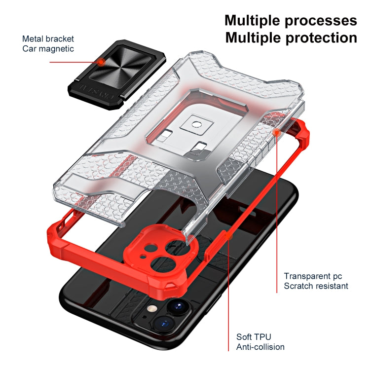 For iPhone 11 Pro Max Armor Clear PC + TPU Shockproof Case with Metal Ring Holder