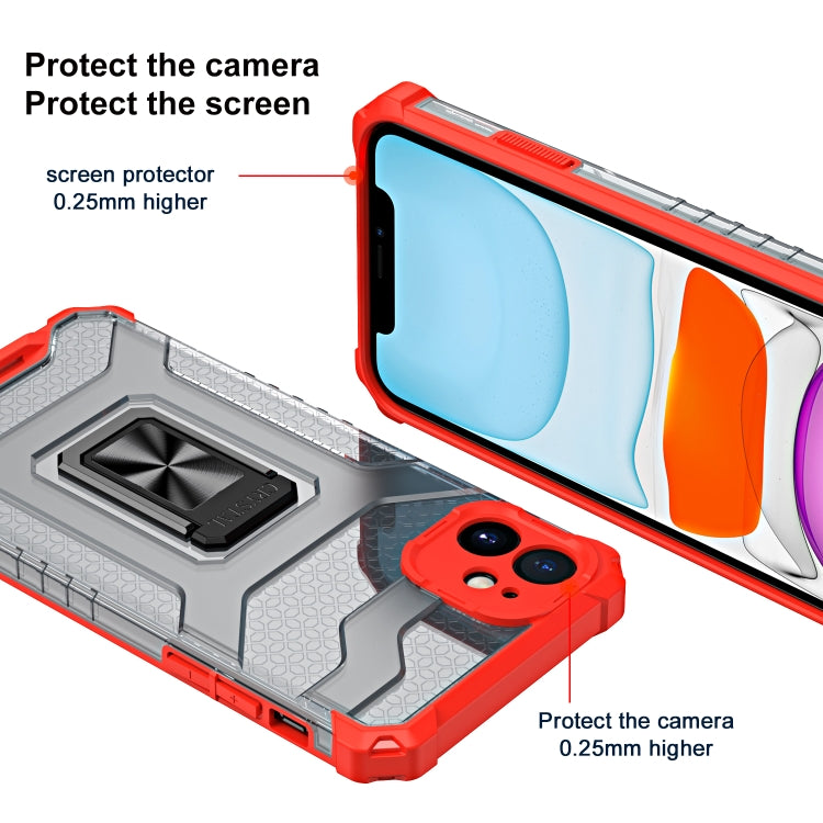 For iPhone 11 Pro Max Armor Clear PC + TPU Shockproof Case with Metal Ring Holder