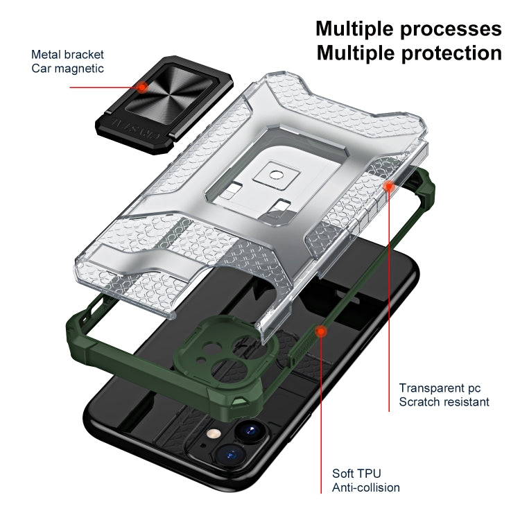 For iPhone 11 Pro Max Armor Clear PC + TPU Shockproof Case with Metal Ring Holder