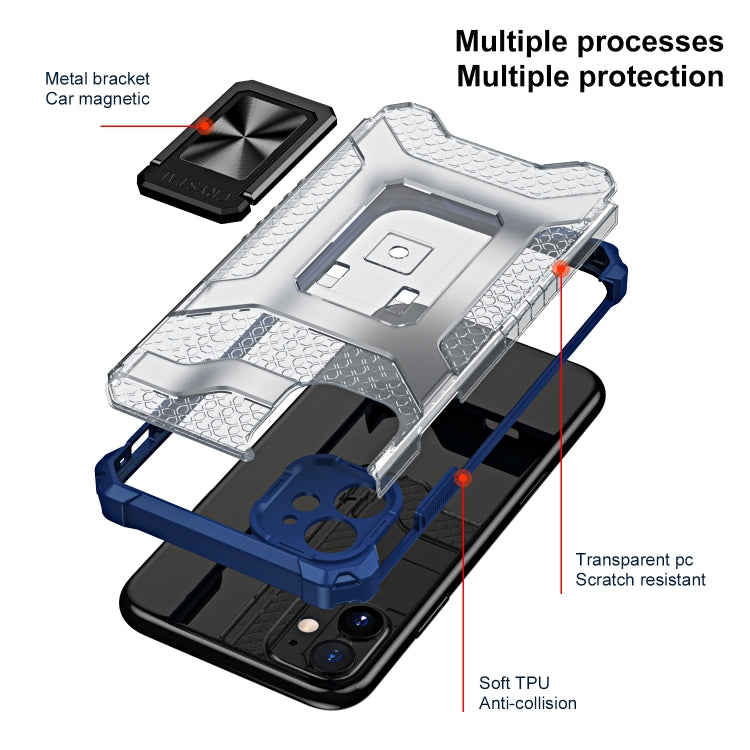 For iPhone 11 Pro Max Armor Clear PC + TPU Shockproof Case with Metal Ring Holder