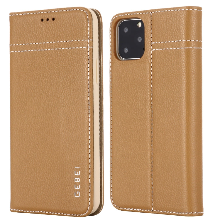 For iPhone 11 Pro GEBEI Top-grain Leather Horizontal Flip Protective Case with Holder & Card Slots