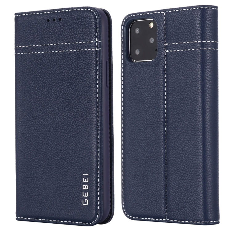 For iPhone 11 Pro Max GEBEI Top-grain Leather Horizontal Flip Protective Case with Holder & Card Slots
