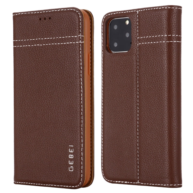 For iPhone 11 Pro Max GEBEI Top-grain Leather Horizontal Flip Protective Case with Holder & Card Slots