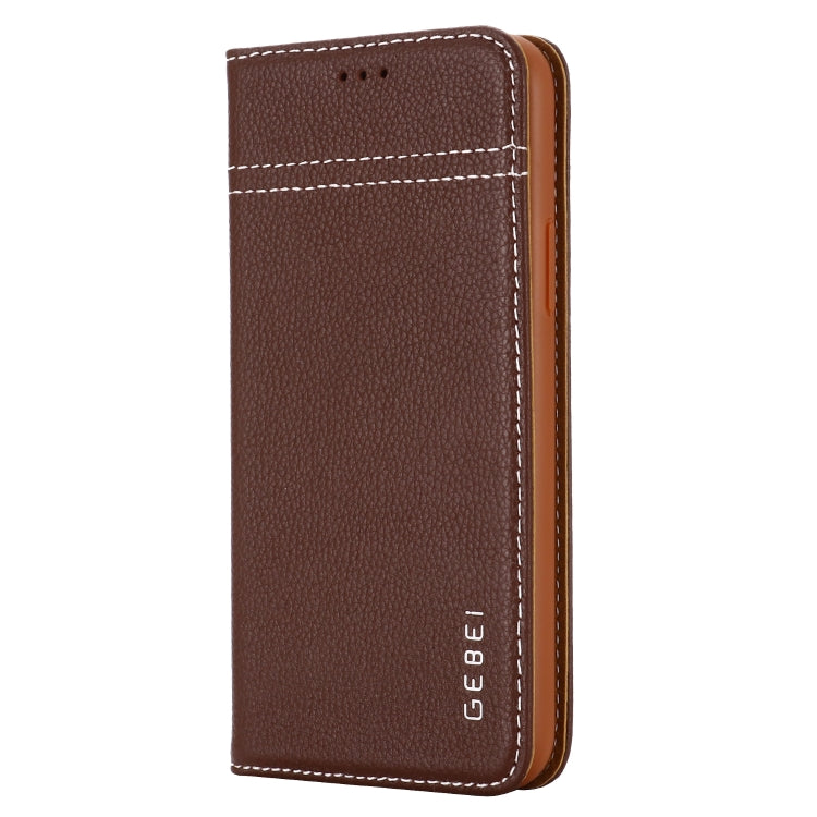 For iPhone 11 Pro Max GEBEI Top-grain Leather Horizontal Flip Protective Case with Holder & Card Slots