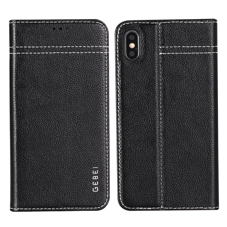 For iPhone XS / X GEBEI Top-grain Leather Horizontal Flip Protective Case with Holder & Card Slots