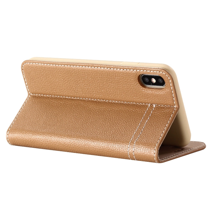 For iPhone XS / X GEBEI Top-grain Leather Horizontal Flip Protective Case with Holder & Card Slots