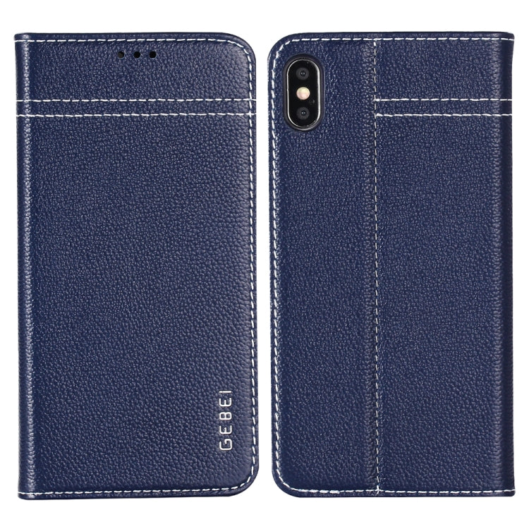 For iPhone XS / X GEBEI Top-grain Leather Horizontal Flip Protective Case with Holder & Card Slots