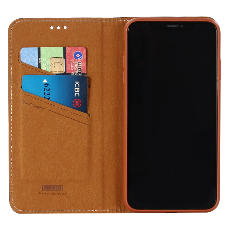 For iPhone XR GEBEI Top-grain Leather Horizontal Flip Protective Case with Holder & Card Slots