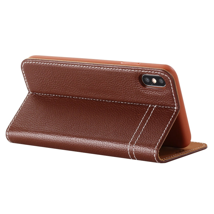 For iPhone XR GEBEI Top-grain Leather Horizontal Flip Protective Case with Holder & Card Slots