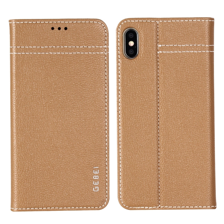 For iPhone XS Max GEBEI Top-grain Leather Horizontal Flip Protective Case with Holder & Card Slots