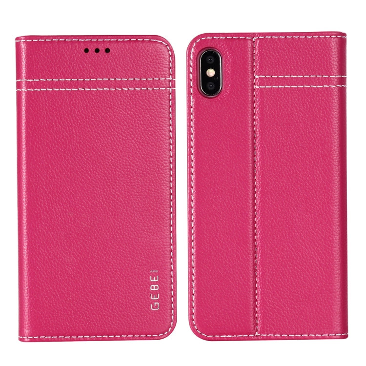 For iPhone XS Max GEBEI Top-grain Leather Horizontal Flip Protective Case with Holder & Card Slots