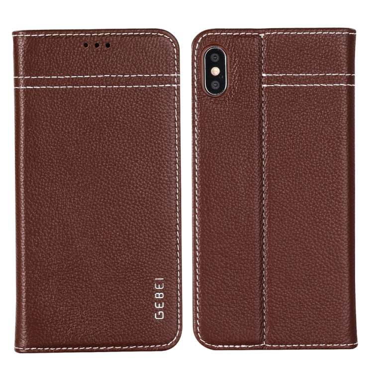 For iPhone XS Max GEBEI Top-grain Leather Horizontal Flip Protective Case with Holder & Card Slots