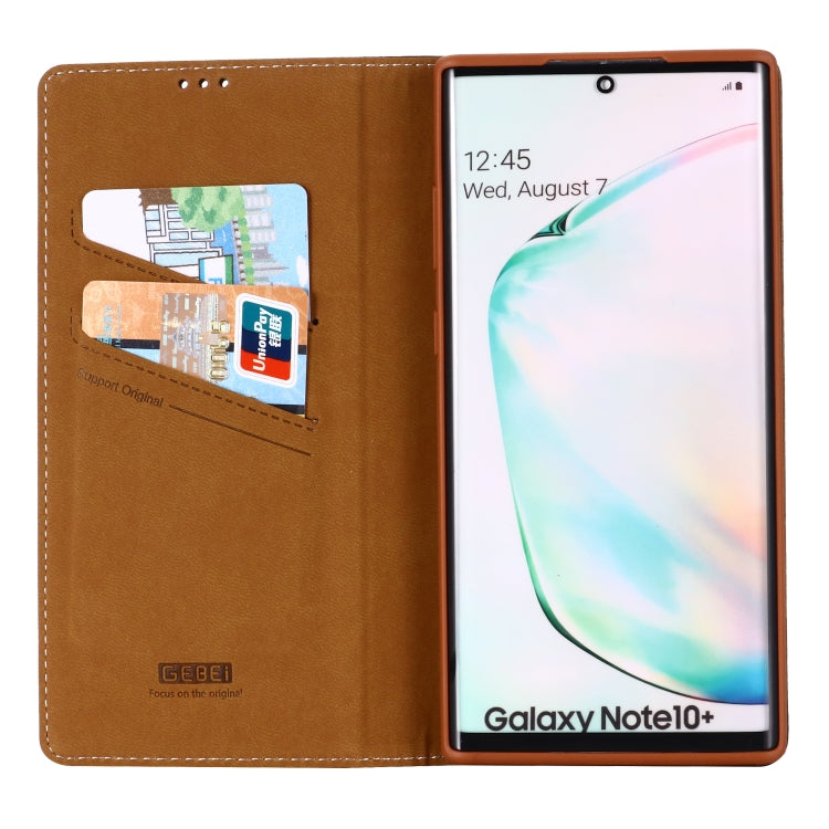 For Galaxy Note 10  GEBEI Top-grain Leather Horizontal Flip Protective Case with Holder & Card Slots