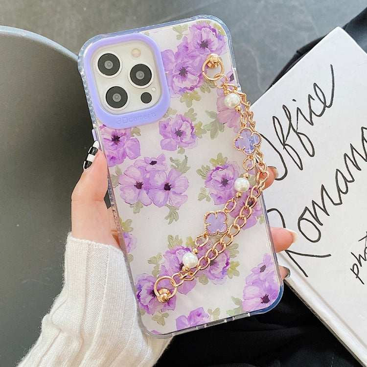 For iPhone 12 mini Flower Pattern + Bracelet TPU Phone Protective Case
