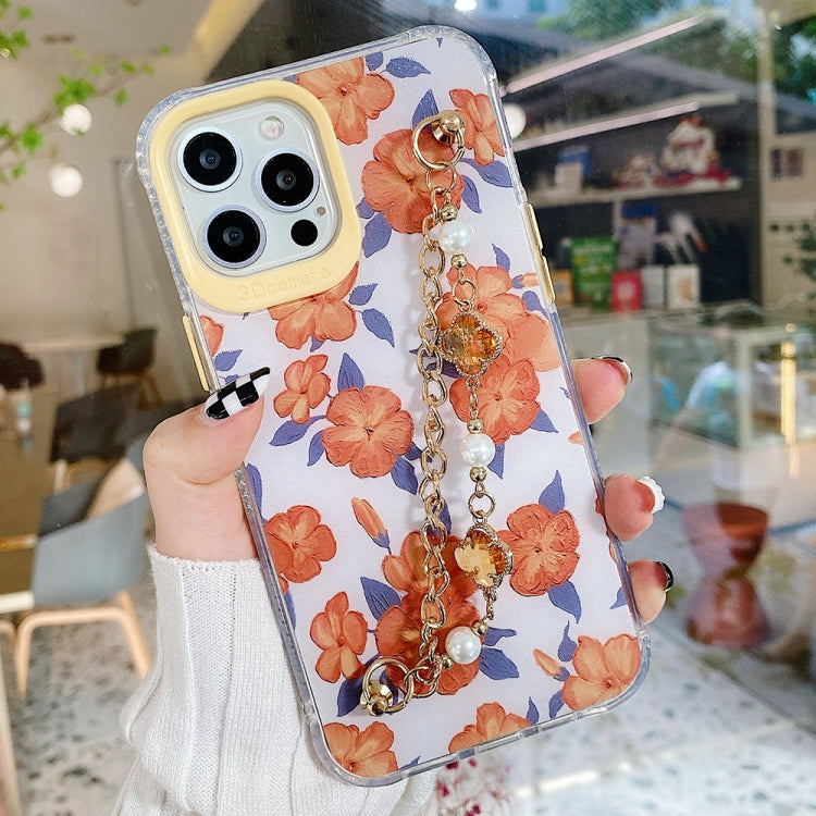 For iPhone 12 mini Flower Pattern + Bracelet TPU Phone Protective Case