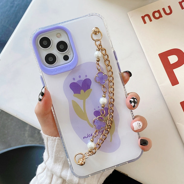 For iPhone 12 mini Flower Pattern + Bracelet TPU Phone Protective Case